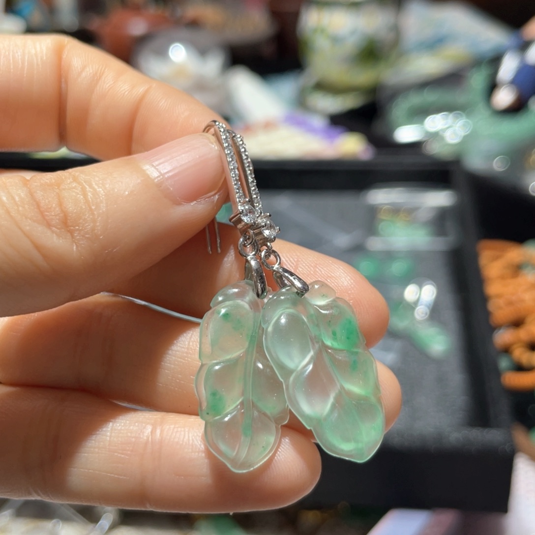 石英质玉银S925镶嵌耳钉陈*