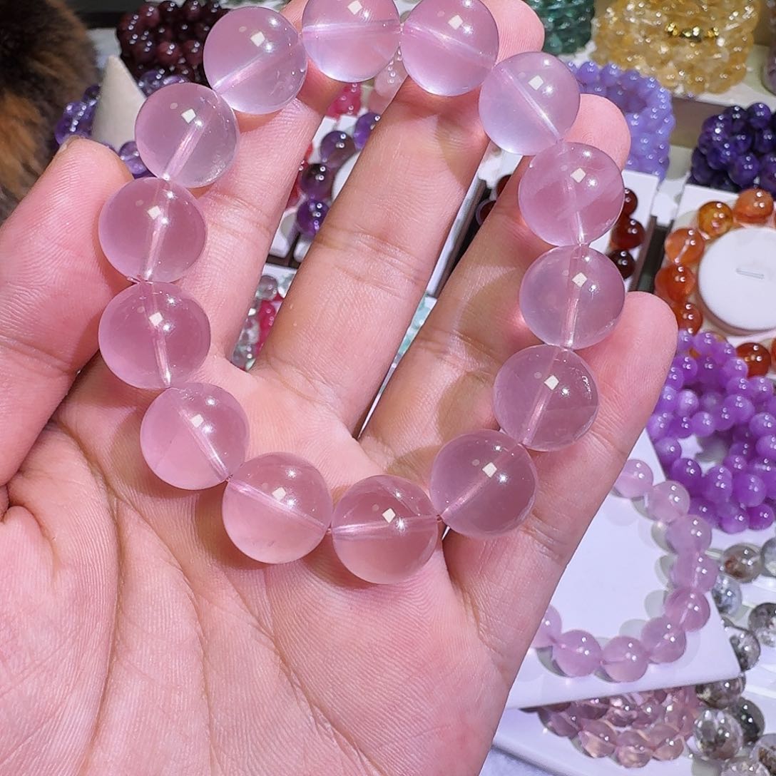 咚***水晶手链未镶嵌粉水晶15mm