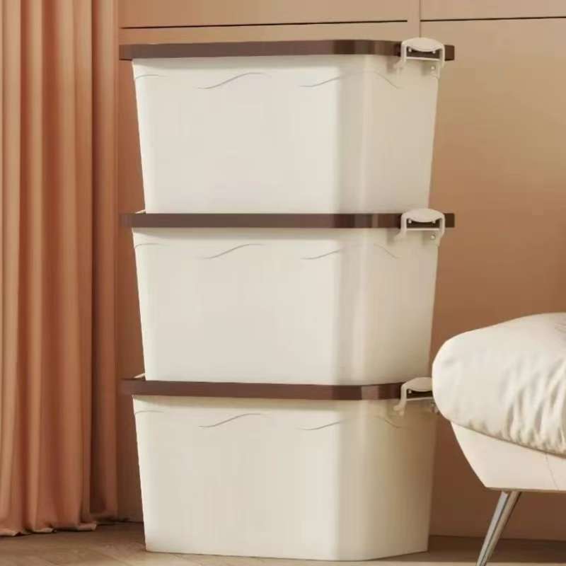 S【三套】奶白色收纳箱家用收纳储物杂物玩具整理宿舍收纳盒