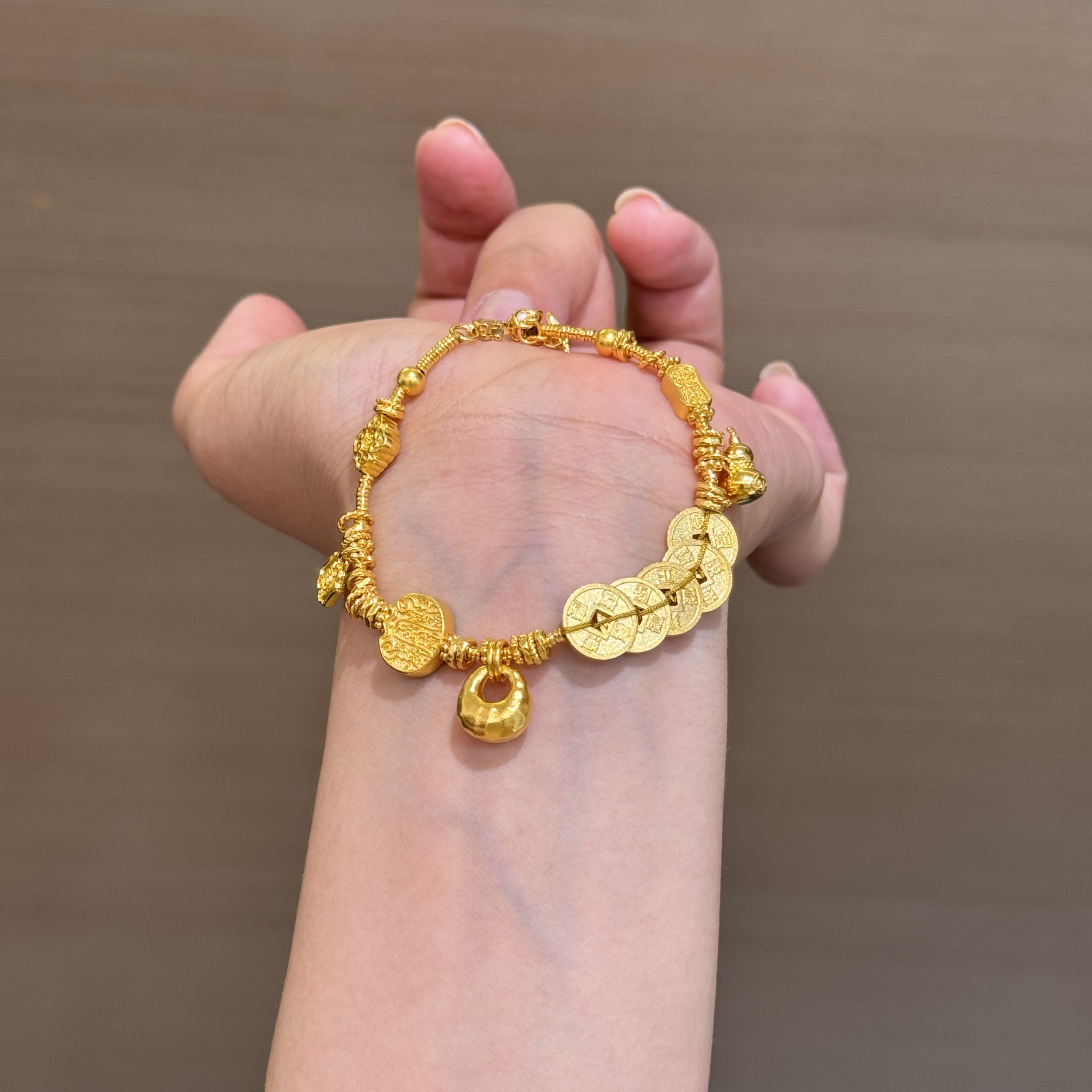 【菠萝珠宝】足金999 五帝币 五路财神手链 金重：27.86克