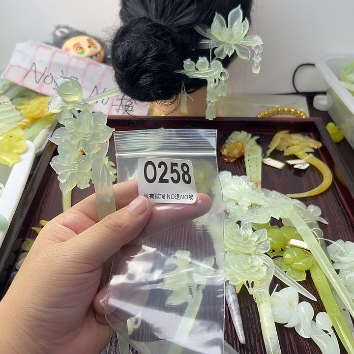 合金蛇纹石玉发饰K*