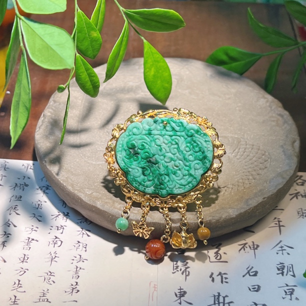 锦钰原创设计翡翠如意锁台湾工镶嵌戒指活口可调节