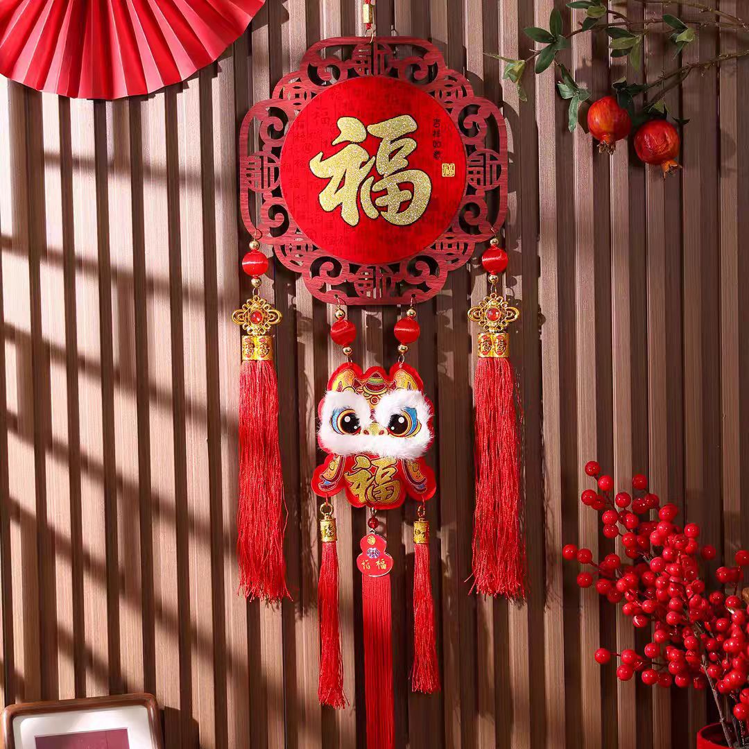 八角款醒狮中国结（木）客厅背景墙玄关乔迁喜庆装饰（送挂钩）