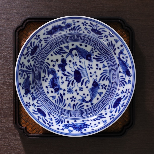 景德镇青花鱼藻纹单壶承