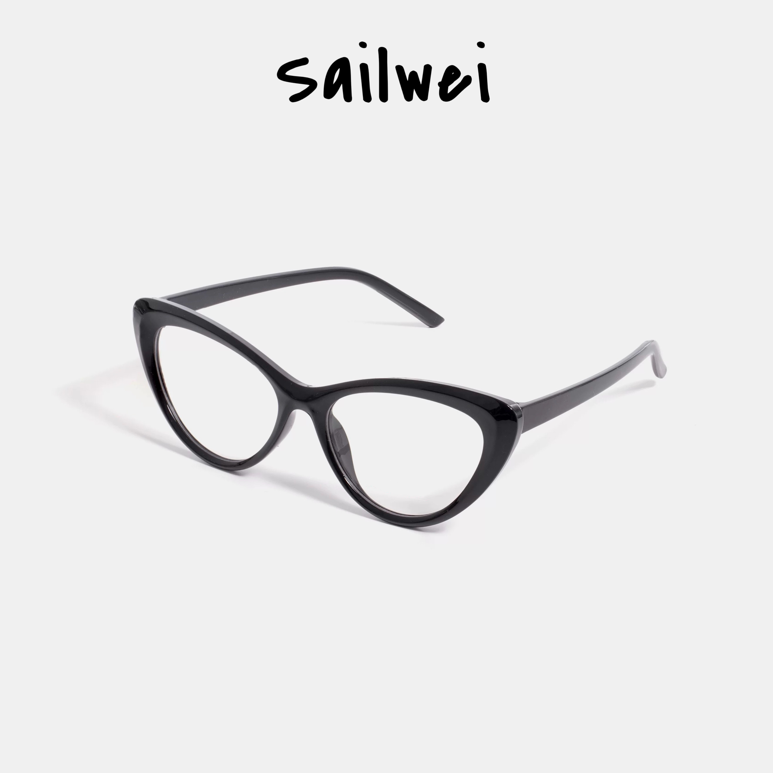 Sailwei尊嘟遮颧骨！大框复古猫眼眼镜架玳瑁色书呆子镜框显脸小