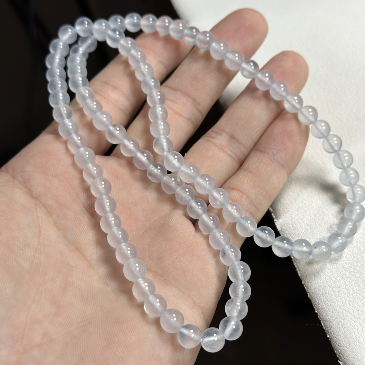 卡6缅料白冰圆珠项链--多样性发一串