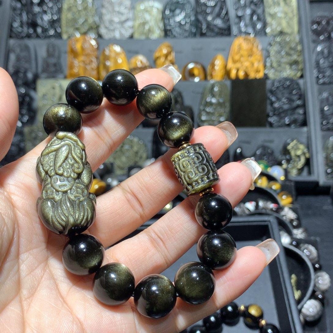 黑曜岩手链未镶嵌小*人