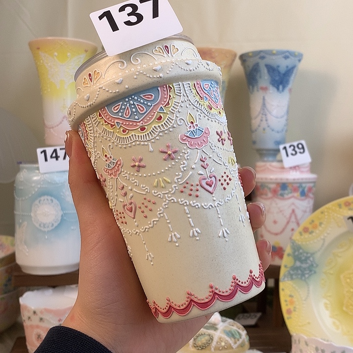 立体釉花卉随行杯
