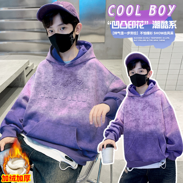 嘻哈风春秋夏季男卫衣中大童潮酷上衣休闲风印花套头