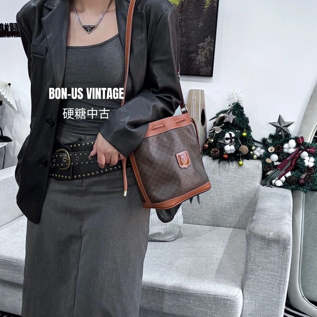 95新 Celine/思琳 8613461/小号抽绳水桶包配皮换新