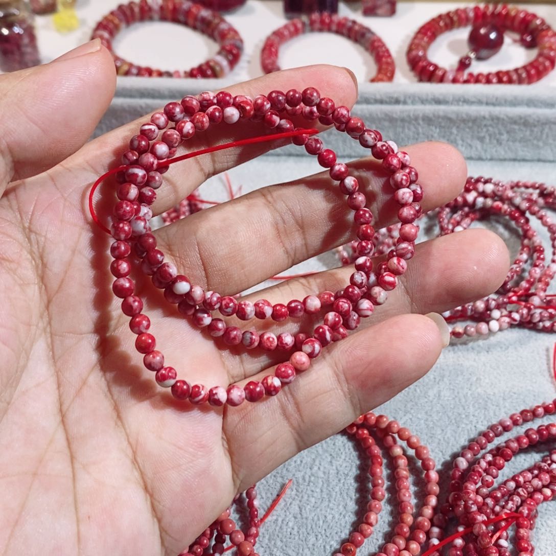 天然辰砂原石手串多圈