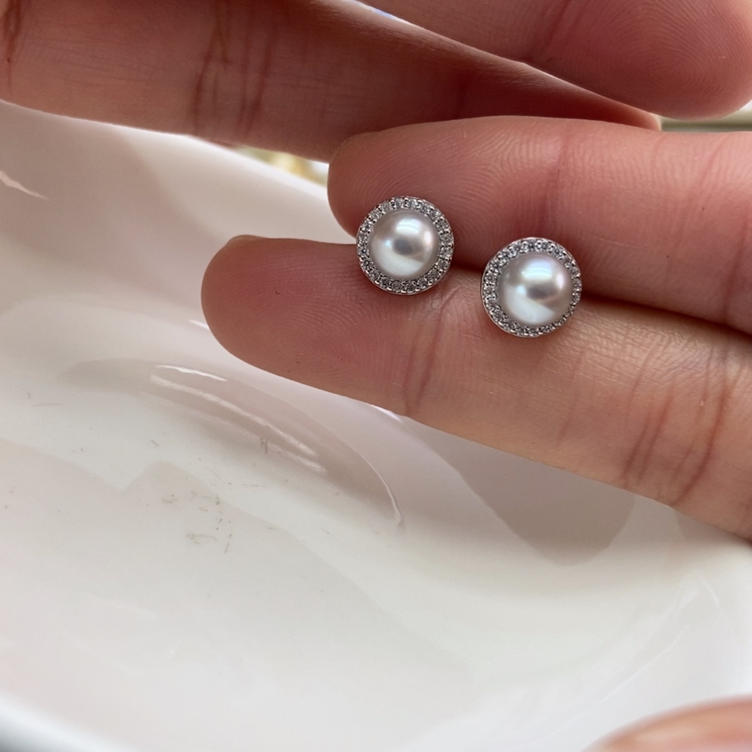 海水珍珠耳饰银S925镶嵌