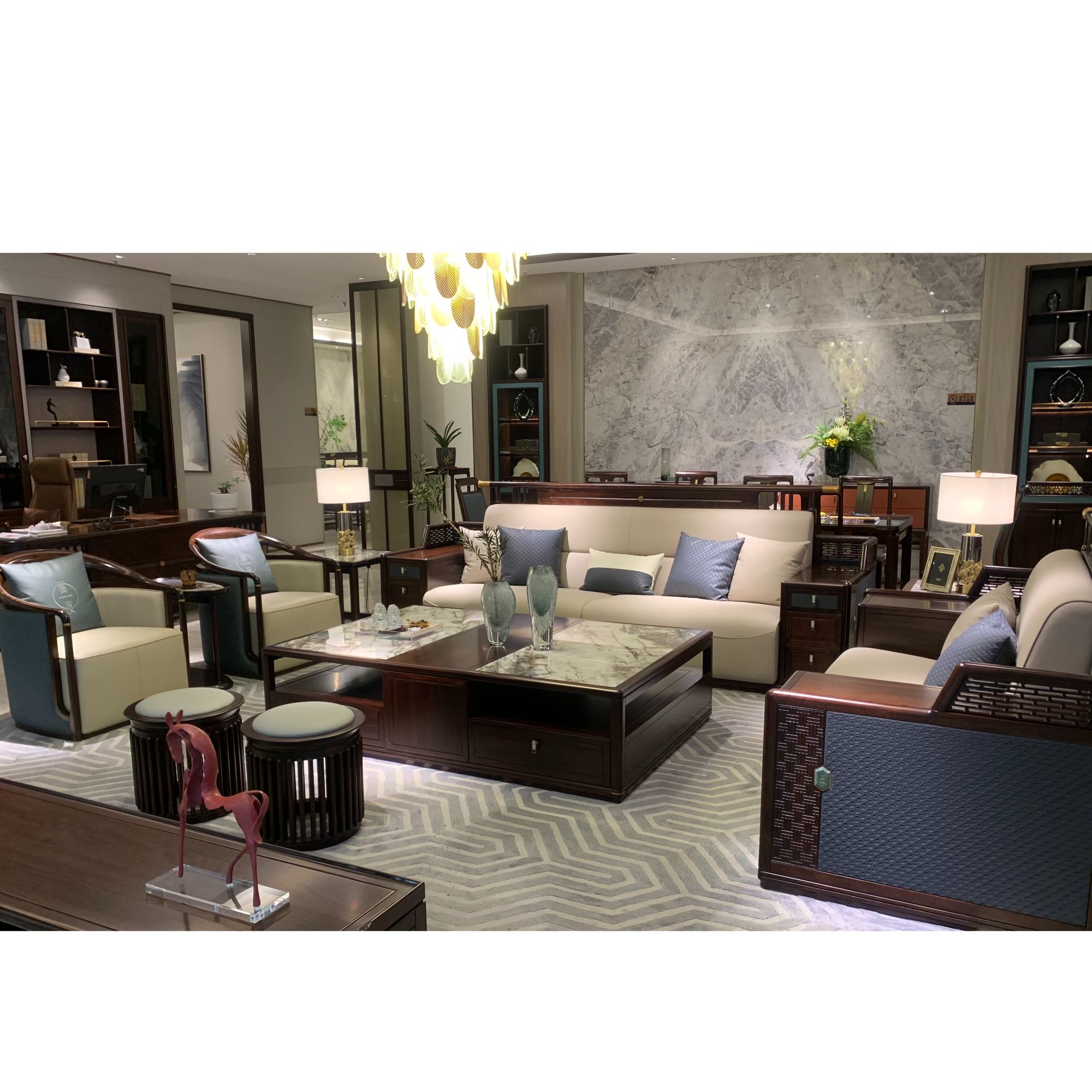 步步高升官帽款沙发----黑檀全实木时尚轻奢新中式沙发禅意客厅