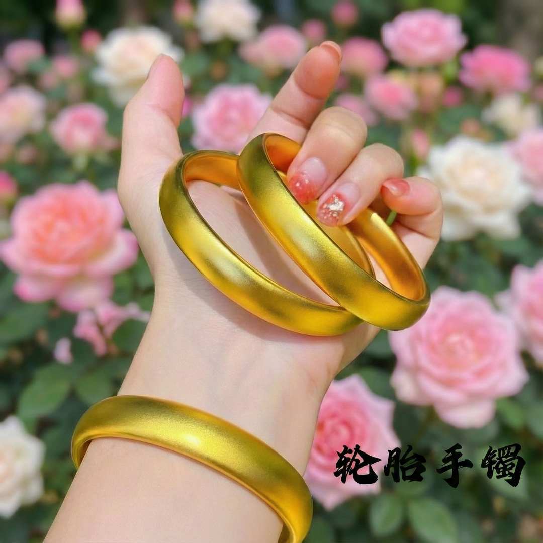 足银手镯 轮胎手镯复古宫廷古法贵妃镯古法传承实心妈妈磨砂镯子