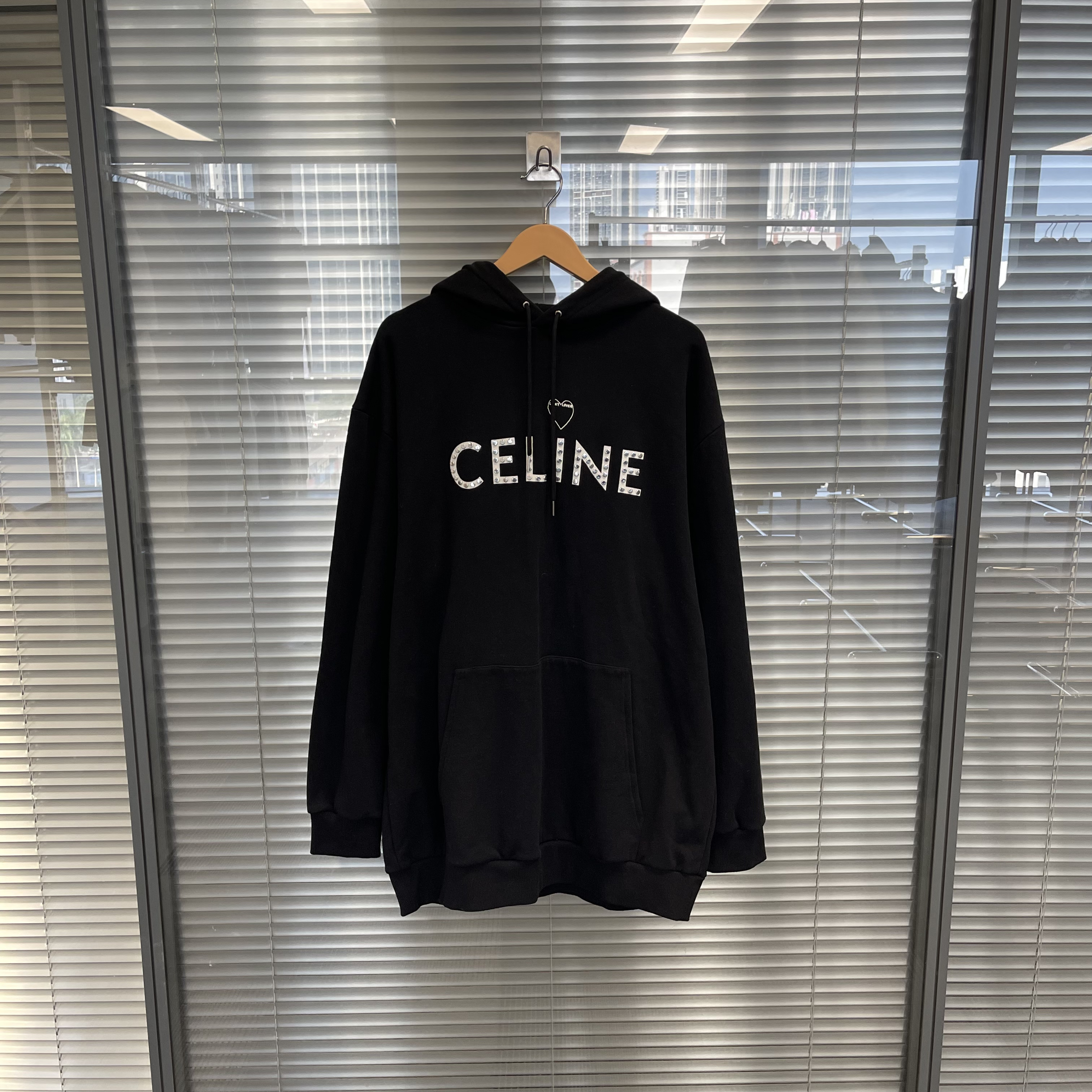 99新 Celine/思琳 艺术家联名款黑色铆钉连帽卫衣 s码 #10085