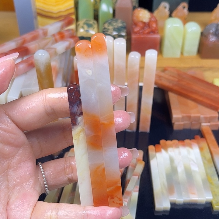 今***息印石青田石老挝石牙签×3