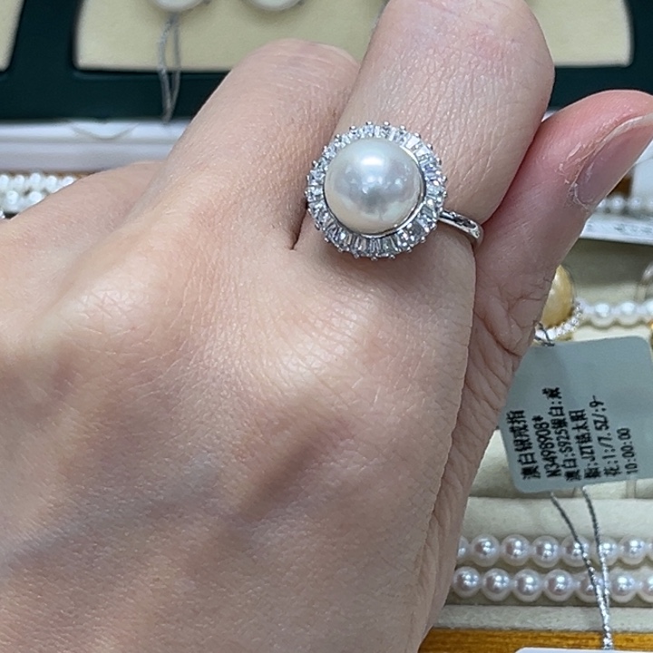 海水珍珠戒指银S925镶嵌澳白 9-10mm 105号