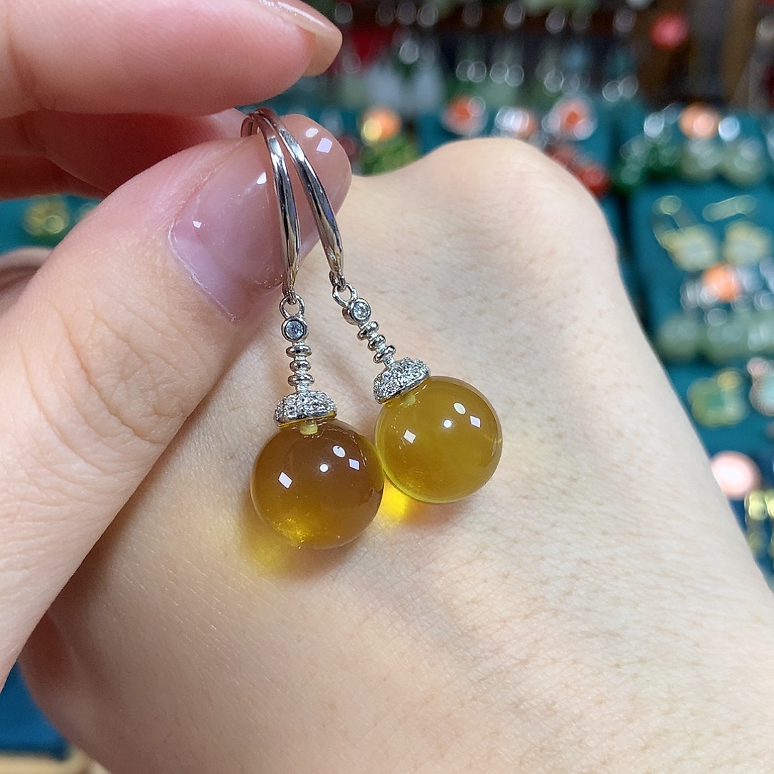 蓝珀银S925镶嵌耳饰卡11.5左右