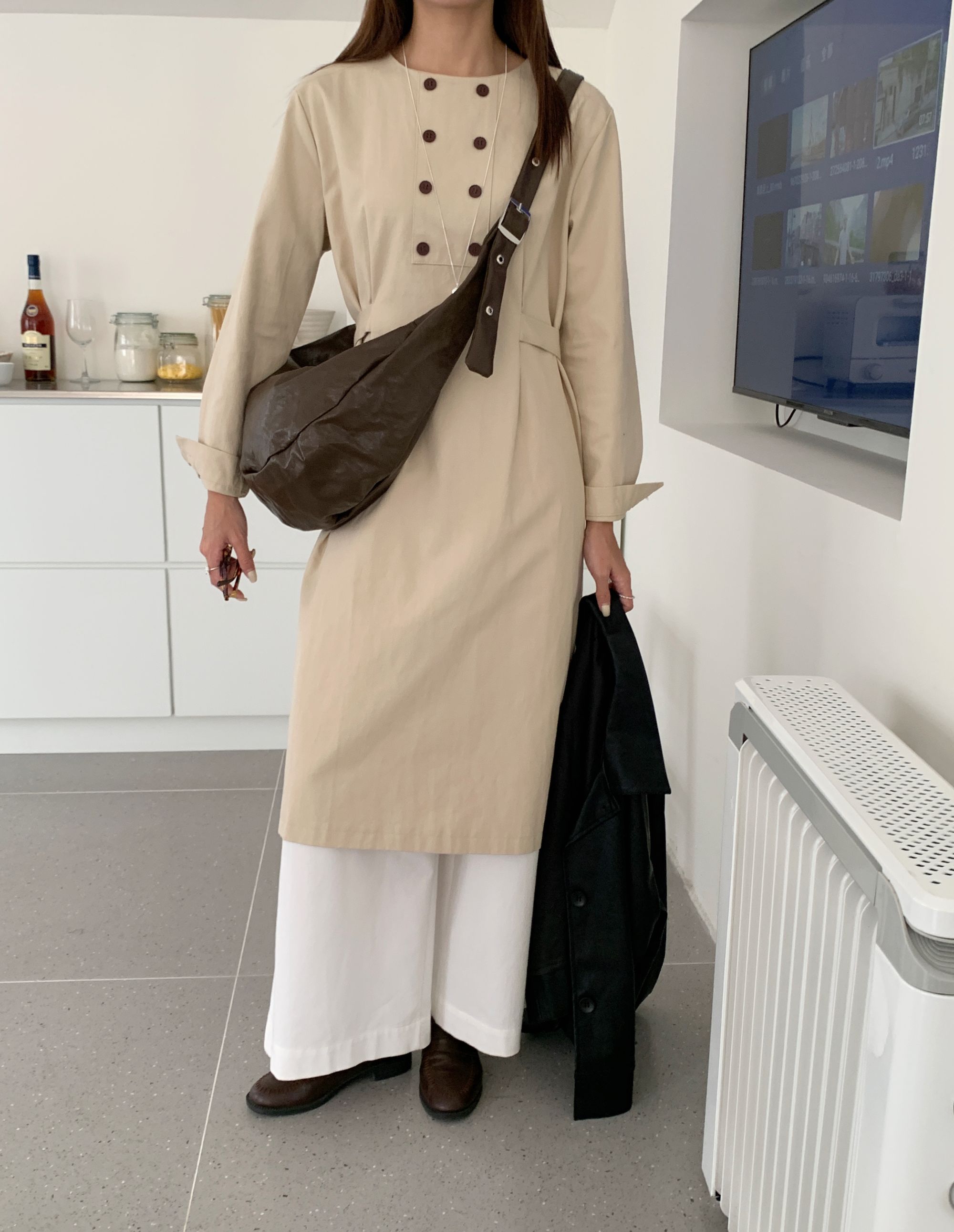 休闲109-269百搭夏季小众简约抽绳韩版单肩褶皱牛仔慵懒风显瘦