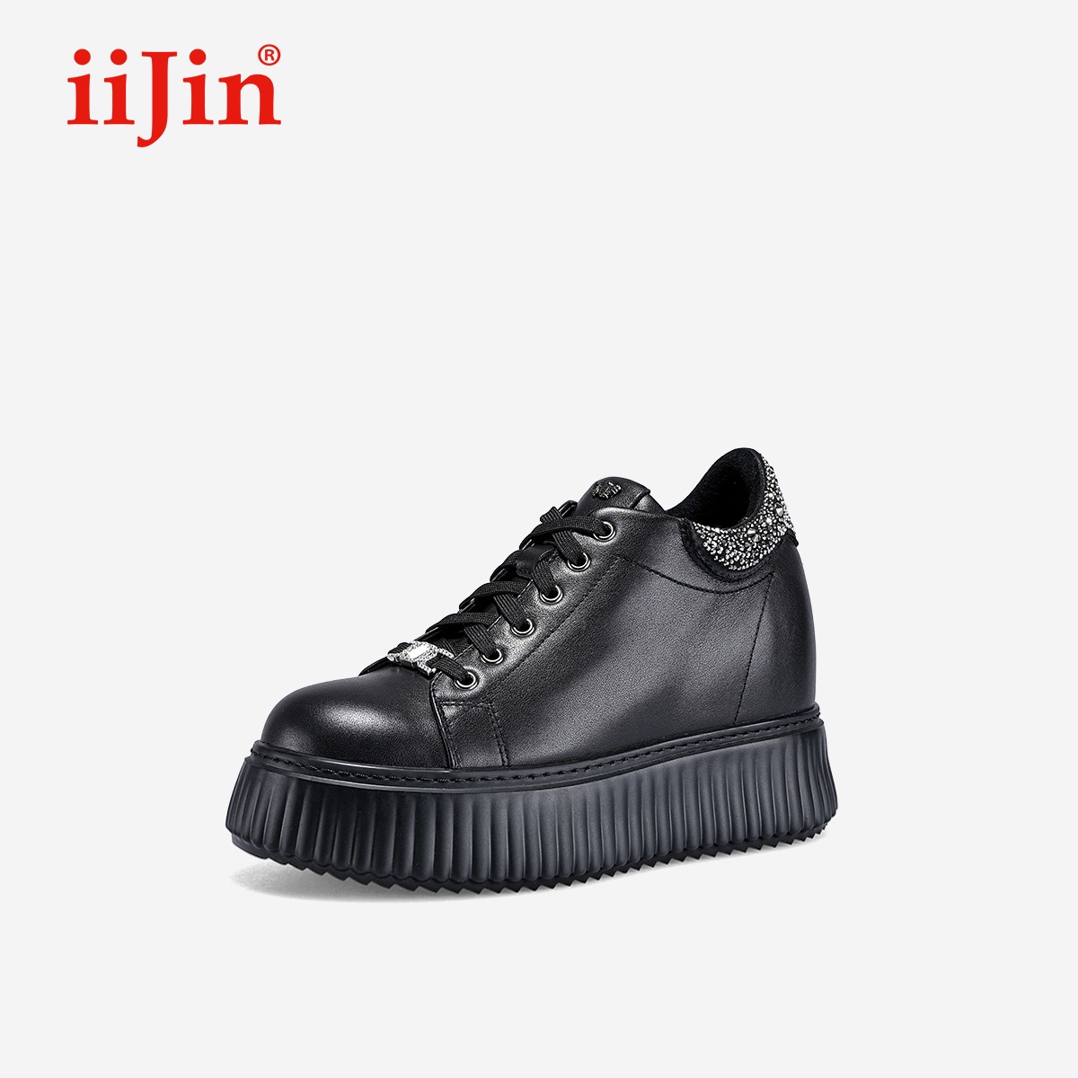 【明星同款】iiJin艾今9cm超轻厚底内增高烫钻饼干板鞋女254AJWE