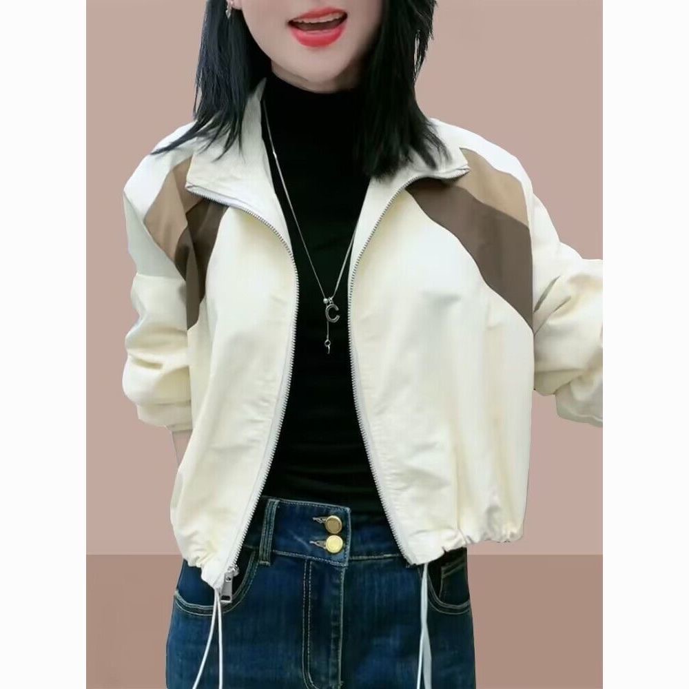 202春装时尚秋新款棒球服韩版宽松遮肚小个子撞色上衣潮短外套女