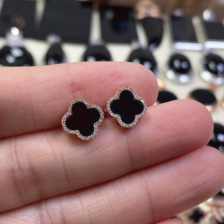 翡翠耳饰18K金镶嵌缅甸天然翡翠墨翠