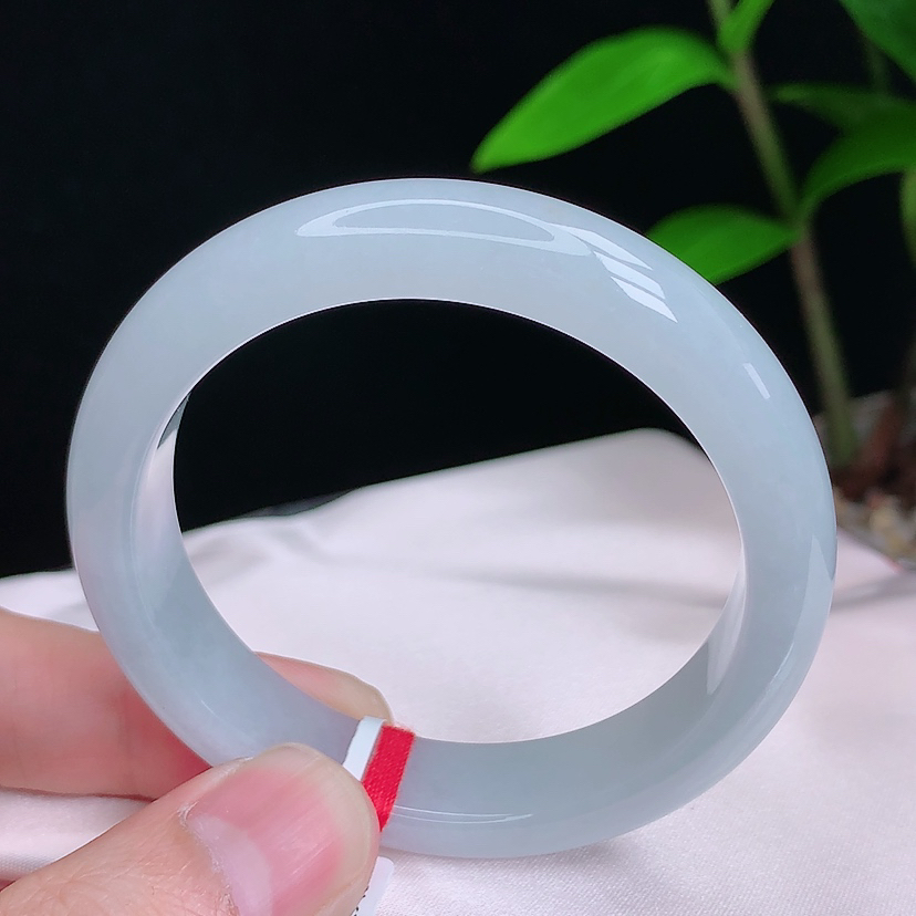 53圈冰润白月光天然老坑翡翠A货正圈手镯女款测量白手镯平安镯