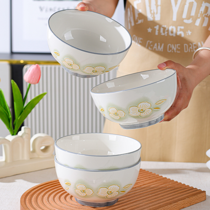 句途金枝玉叶4个6英寸圆面碗大碗手绘釉下彩陶瓷耐高温家用餐具