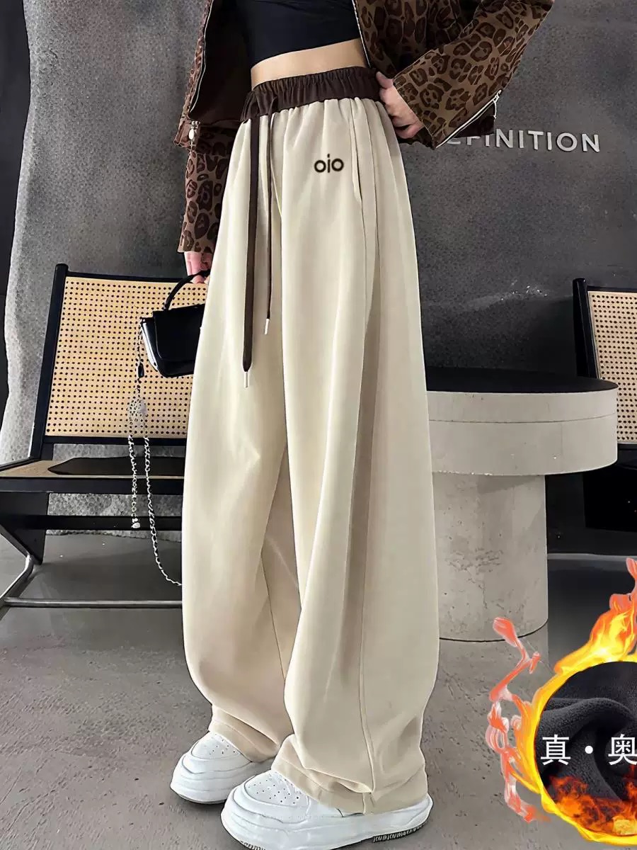 2590阔腿裤百搭潮流刺绣休闲裤运动裤白色直筒窄版阔腿裤