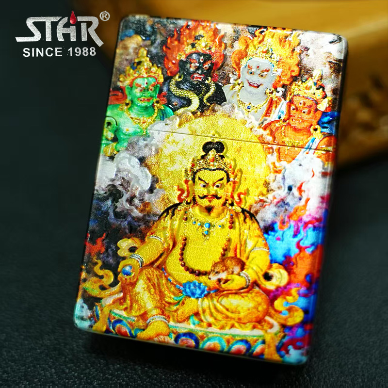 STAR恒星ST9机型六面工艺鎏金五色财神煤油打火机