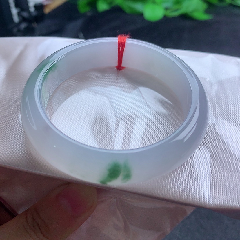 内径53.6圈缅甸天然翡翠A货冰飘花正圈翡翠手镯时尚百搭玉镯