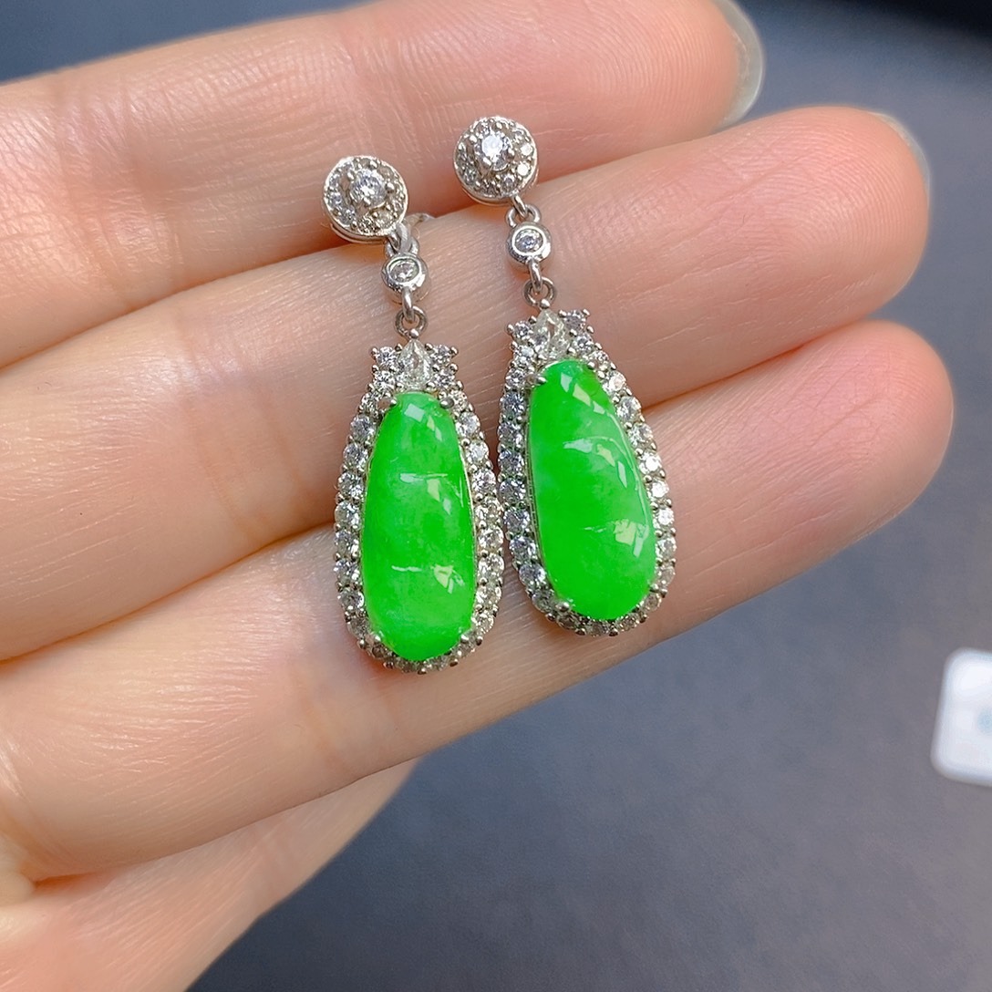 翡翠银S925镶嵌耳饰