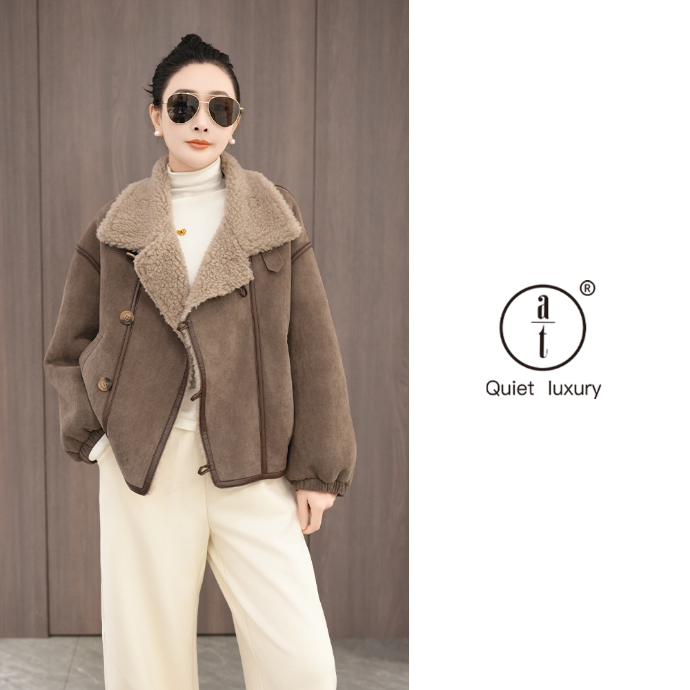 【柔雾暖阳】100%羊毛-羊筋绒两面穿翻领外套-衣长57-ZDK256426