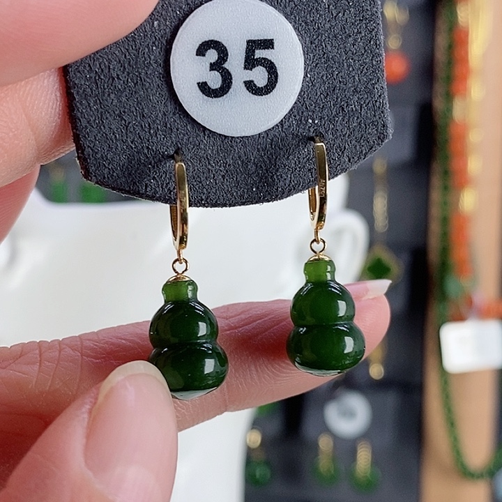 和田玉耳饰18K金镶嵌