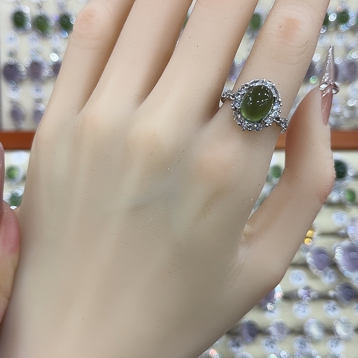 蛇纹石玉银S925镶嵌戒指