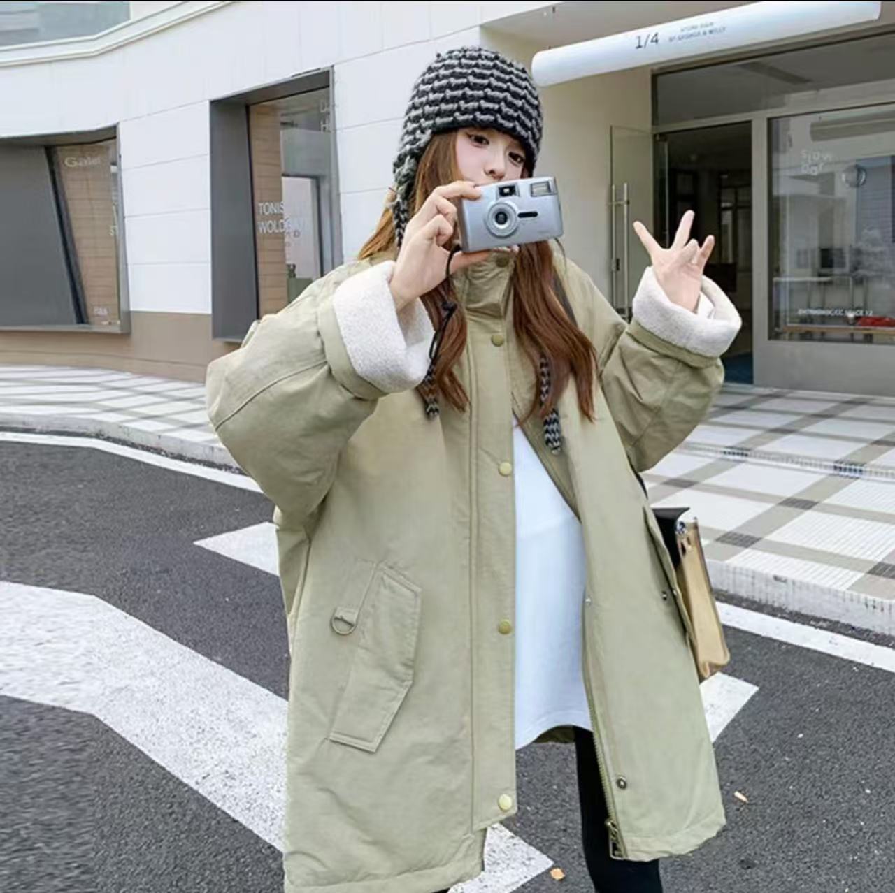 圆脸鹿专属 宽松休闲立领棉服女2024秋冬新款中长款棉衣外套百搭