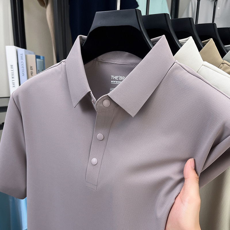 高品质夏季新款锦氨无痕男士短袖polo衫冰凉高支数暗扣半袖T恤男