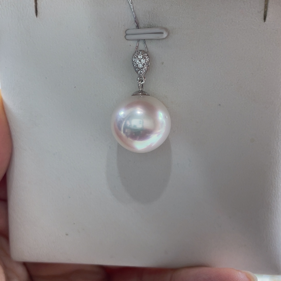 吊坠(不含链)18K金镶嵌海水珍珠澳白14-15m m