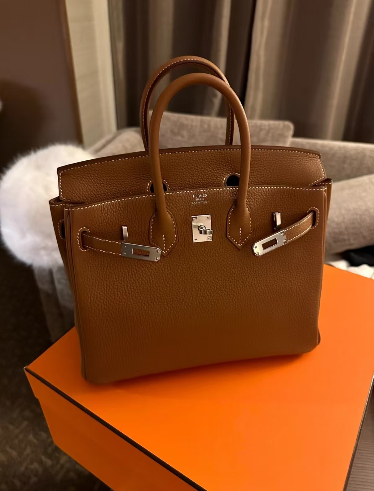 99新 Hermes/爱马仕 d刻 金棕银扣birkin25包 11672342