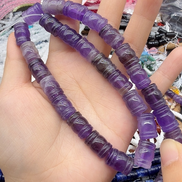 未镶嵌珠宝半成品水晶9×13紫水晶桶珠一条