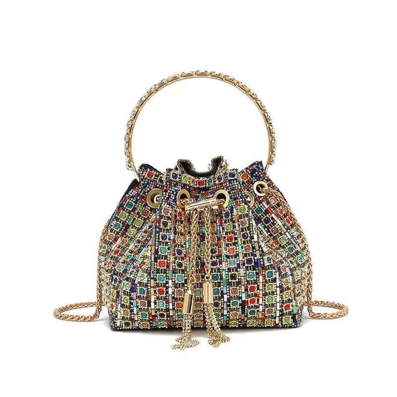 【专柜原版】25秋新款钻包满钻斜挎扇面香槟色钻包新娘优雅满钻女包