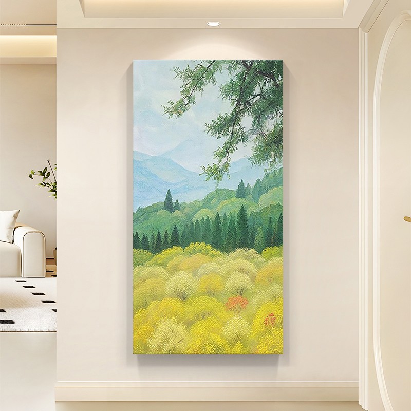 抽象绿色风景玄关装饰画肌理手绘油画奶油风客厅入户走廊过道挂画