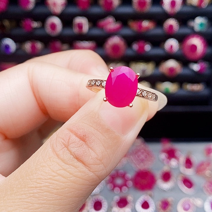 戒指银S925镶嵌红宝石