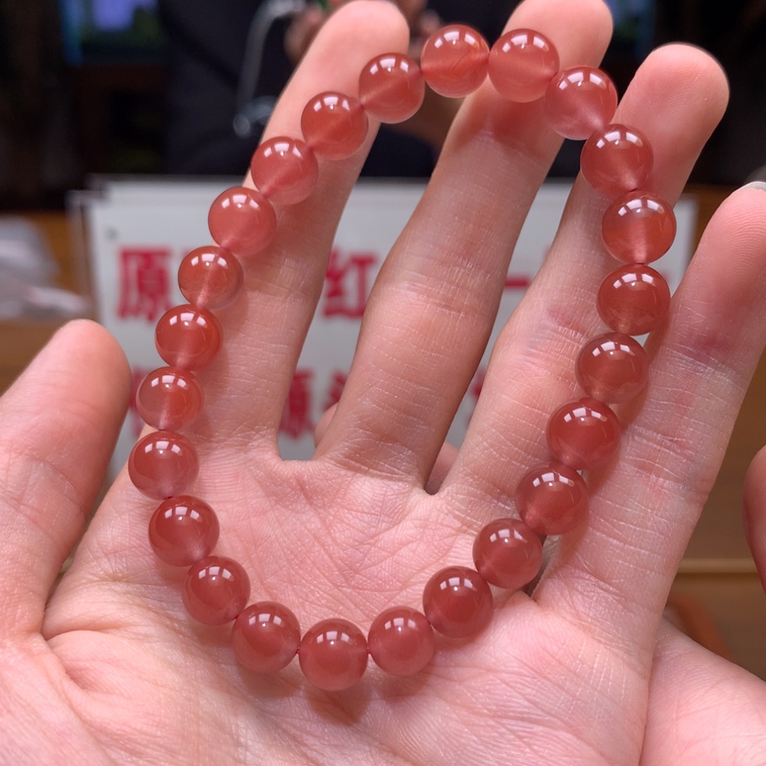 南红玛瑙手持手串未镶嵌冰红粉8+