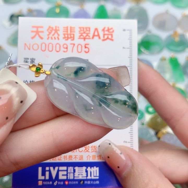 翡翠18K金镶嵌颈饰叶子