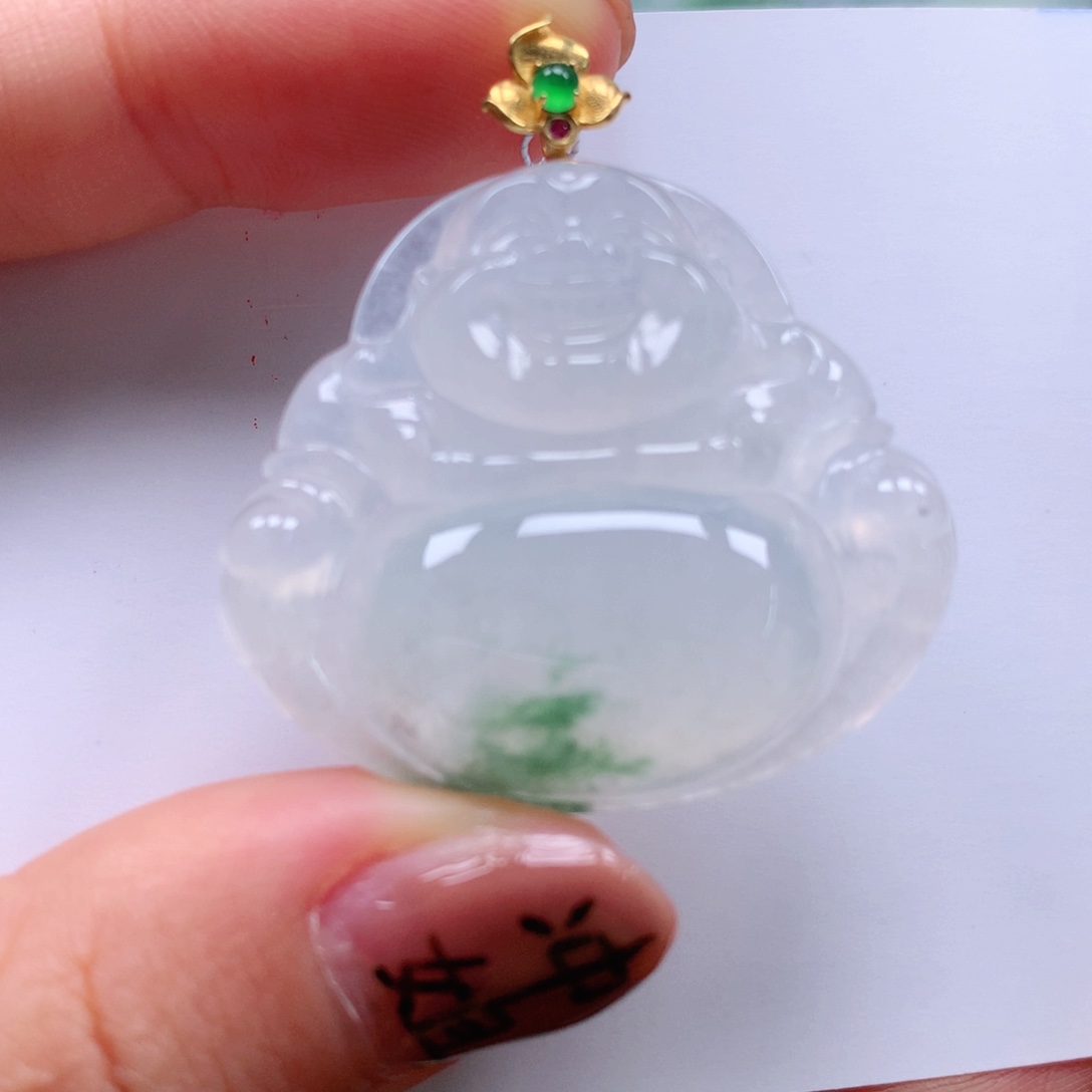 翡翠颈饰18K金镶嵌天然翡翠