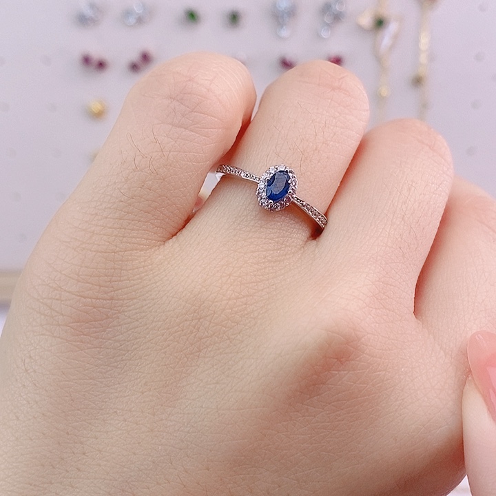 蓝宝石戒指银S925镀金镶嵌