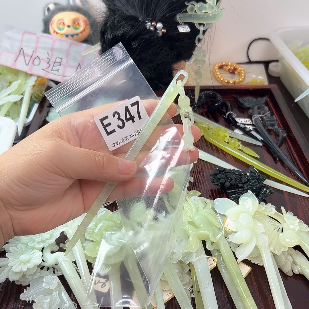 合金蛇纹石玉发饰紫*