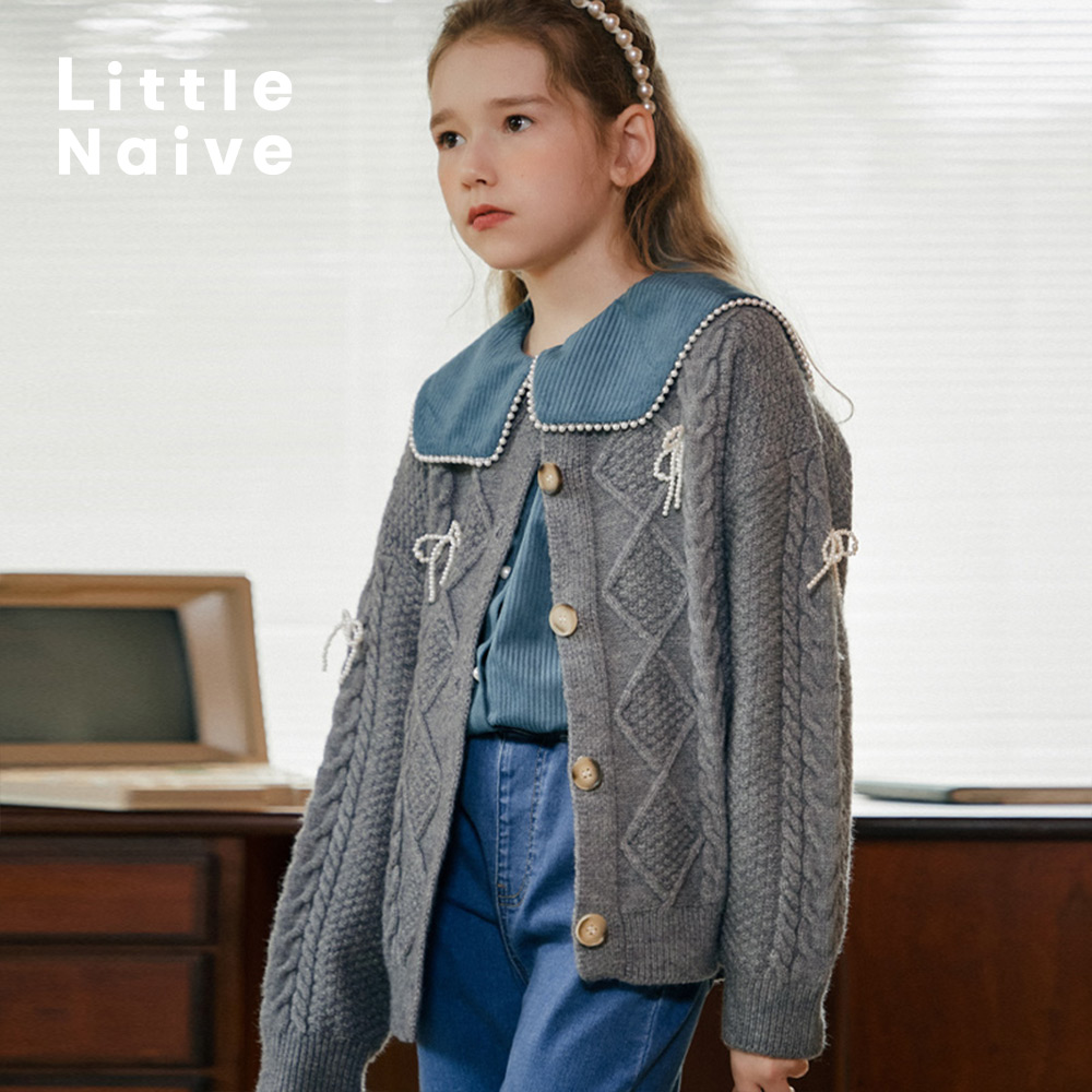 LittleNaive秋季新款儿童毛衣纯色针织衫长袖女童针织开衫