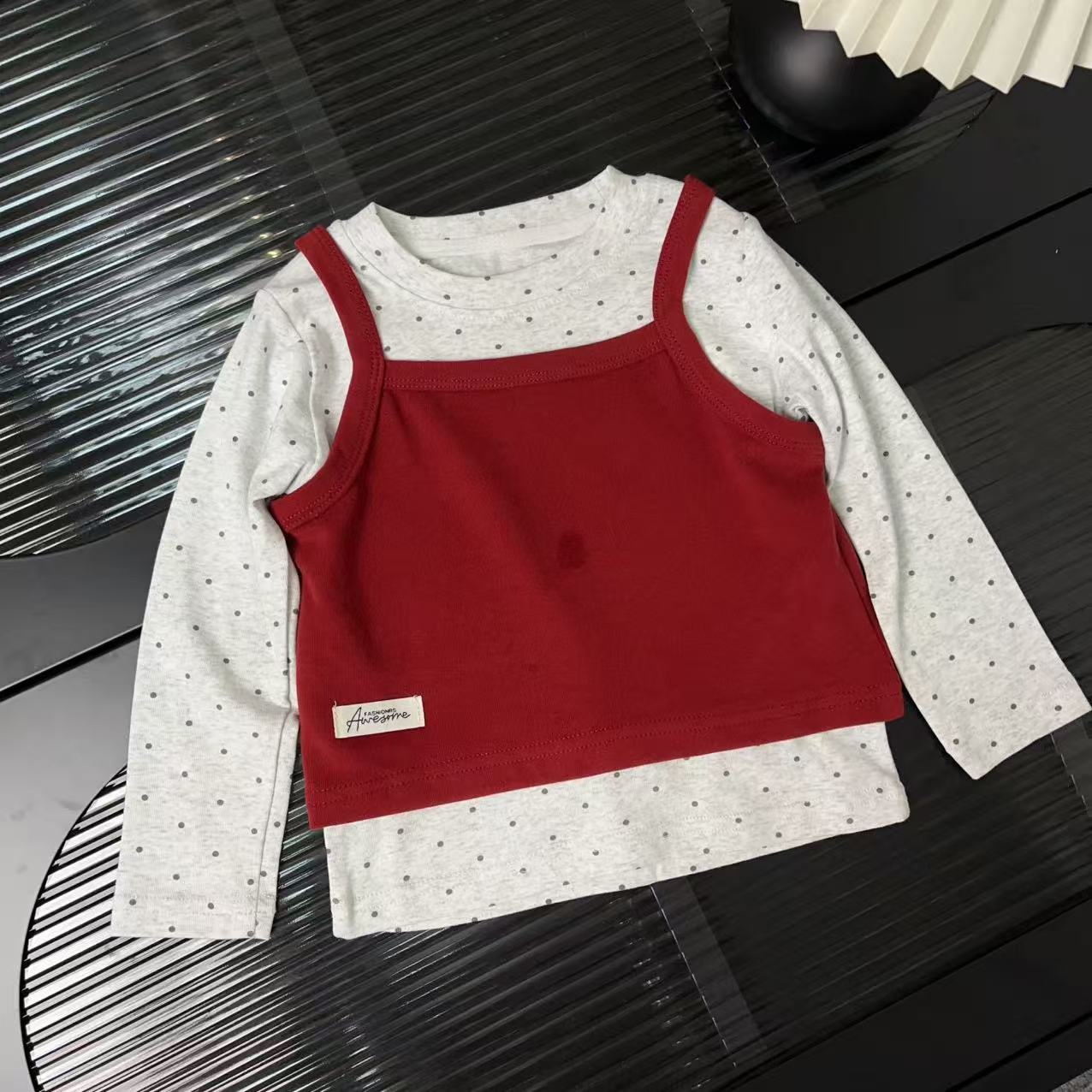 女童春秋款两件套长袖T恤中小童时髦秋装打底衫2025新款上衣